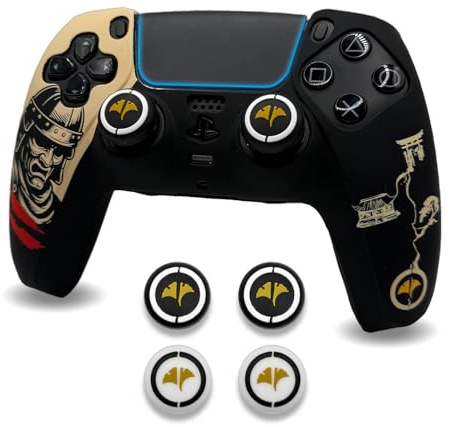 ElitePlay Samurai Ghost of Yotei Cover Protettiva in Silicone Antiscivolo per Controller PS5, Custodia Morbida in Gomma per Controller Wireless PS5 con Set di Grip per Pollice