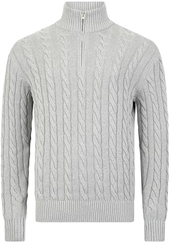 SPIRIT OF ESSEX Mens Quarter Zip Cotton Jumper – Soft Cable Knitted Pullover Sweater, Classic Casual Knitwear for Autumn & Winter