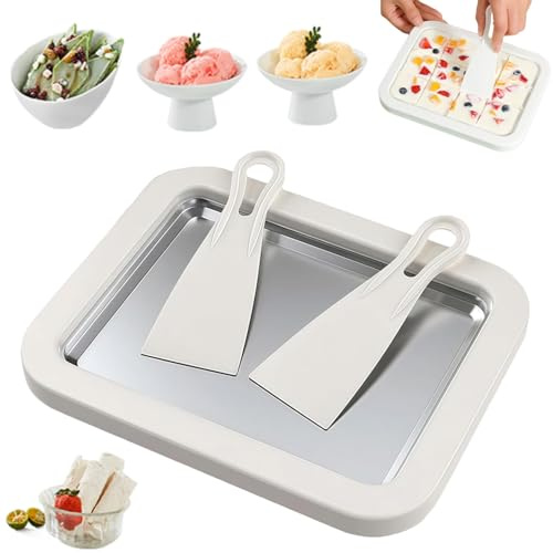 Heimgerollte Eismaschine, Instant-Eismaschine mit 2 Schabern, DIY-Eiscreme-Tablett für gerolltes Eis, Softice, Slushies, gefrorener Joghurt, fruchtiges Sorbet und Gelato (Weiß)