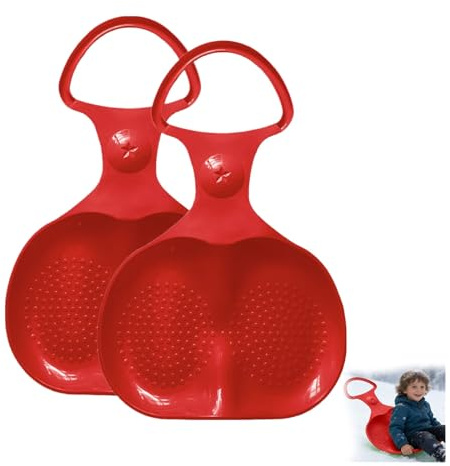 Schneeteller Schneerutscher, Dauerhaft Schneeflitzer, Poporutscher Erwachsene Kinder, Schneeflitzer Schlitten Bob mit Handgriff, Anschließbarer Schneerutscher Popo-Rutscher Bob (2pc-Rot)