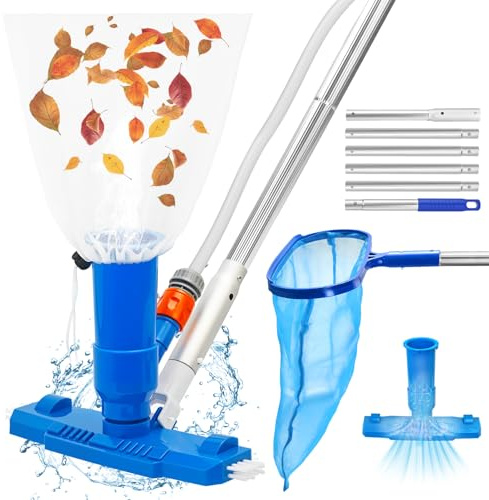1.4m Pool Cleaning Kit, Swimming Pool Vacuum Cleaner with 5 Pole Sections, Pool Maintenance Kits with Pool Nets, Pond Vaccum Cleaner with Large Capacity Skimmer Net, Hot Tub Vac to Clean Dirty