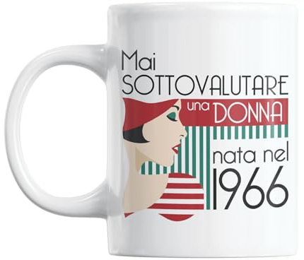Gesar Taza 60 Años Mujer - Regalo Cumpleaños 60 Años - Idea Regalo Divertido Sexagésimo Cumpleaños - Gadget Mujer para Mamá, Abuela, Amica, Hermana, Tía - Nacida en 66 - (1966)