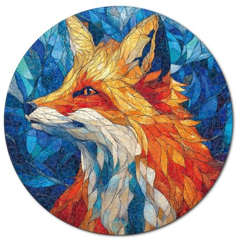 Blumuze Puzzle 1000 Teile Erwachsene, Rundes Puzzle Erwachsene 1000 Teile,Klassische Jigsaw Puzzles 67.5 x 67.5 cm，,Impossible Puzzles Geschenk und Decor (Meerglas Rotfuchs)