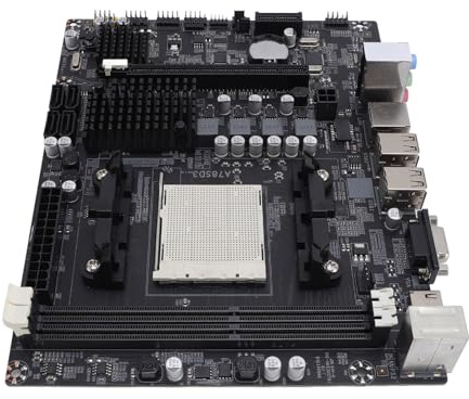 FAUOSWUK Placa Base de Escritorio A78SD3, Memoria DDR3 de 2 Canales 16 GB Máx., Zócalo AM3 para APU, con 4 Puertos 3.0, PCI E 16X, VGA, Ethernet de 100 Mbps, Sonido de 5.1 Canales