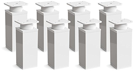 Sossai Pieds de Meuble Design MFV1 – Lot de 8 éléments réglables en Hauteur, Couleur Blanc, H 100 mm, Profil à Quatre côtés, pour Armoire, Commode