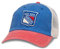 American Needle NHL Hanover Trucker-Mütze, Netzstoff, verstellbarer Riemen, New York Rangers (Elfenbein/Königsblau/Rot), Einheitsgröße