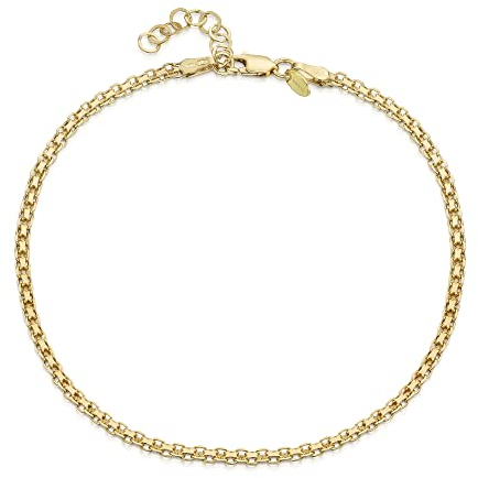 Amberta 925 Sterlingsilber Vergoldet 18K Fußspange – 2,2 mm Bismarck Fußkettchen Armband – 22 bis 25,5 cm – Flexibel Verstellbar