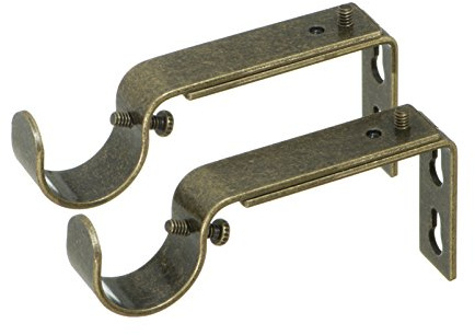 Ivilon Adjustable Brackets for Curtain Rods - for 1 or 1 1/8 Inch Rods. Set of 2 - Antique Brass