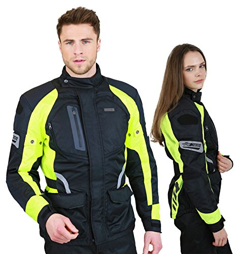 Nerve Shop Motorradjacke -Spark- Sommer Winter Motorrad Roller Jacke Protektorenjacke Textil Herren Wasserdicht mit Protektoren - Schwarz-Neon-Grün-Gelb - L