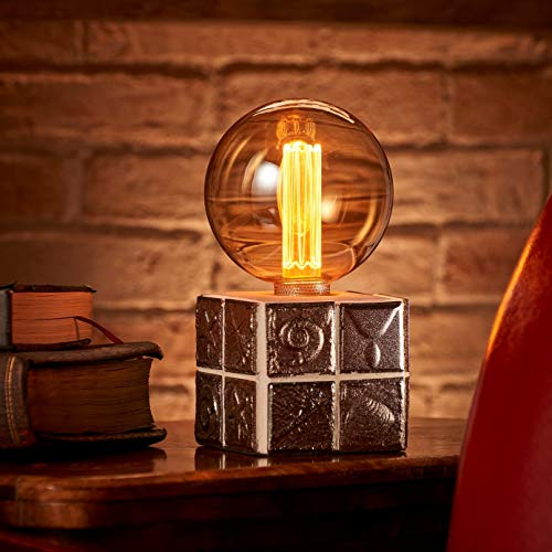 Auraglow Mysa Modern Zeitgenössisch Fossilien- und Meeresfrüchte-Effekt-Stein-Zementwürfel Nachttisch Tischlampe/Licht - mit G125 Kugelform Glühbirne [Energieklasse A]