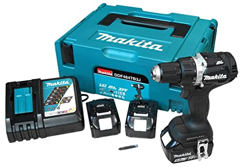 Makita DDF484TB3J Akku-Bohrschrauber 18V in schwarz / 5,0 Ah, 3 Akkus + Ladegerät im MAKPAC