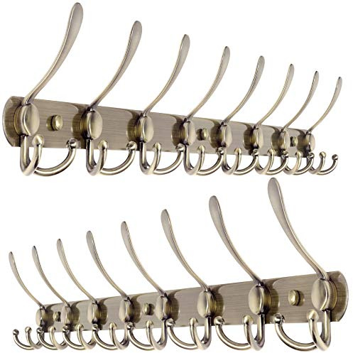 WEBI Coat Rack Wall Mounted Long,8 Tri Hooks for Hanging,75 cm Hook Rack,Hook Rail,Coat Hanger Wall Mount for Clothes,Jacket,Hats,Bronze,2 Packs
