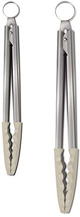 Zeal JSET2C Non-Stick Silicone Large & Small Cook’s Tongs Set-Cream