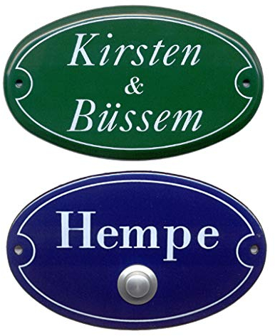 Emaille-Namensschild-Klingelschild-Türschild-170 x 100 mm-Türklingel-Klingel-mit Wunschtext (17 x 10 cm mit 1 Textzeile + Klingelkontakt)
