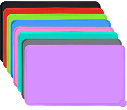 Joytale Silicone Dog Food Mat, Waterproof Cat Bowl Mat with Non-Slip Base and Raised Edge, 47 x 30 cm, Purple
