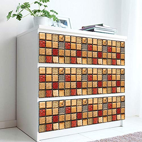 Stick on Tiles Mustard Yellow Red Tile Stickers PVC Self Adhesive Wall Tiles Heat Resistant Tile Stickers for Kitchen Bathroom Waterproof Peel and Stick Floor Tiles Tile Paint 10x10cm