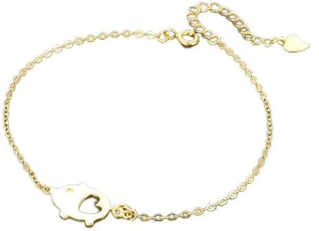 BVFRA Armband Silber 925 Damen,S925 Silberarmband Mit Süßem Kreativem Schweinchen Goldene Freundschaftsarmbänder Verstellbarer Sterlingsilberschmuck Für Frauen Geschenk Freundin Frau
