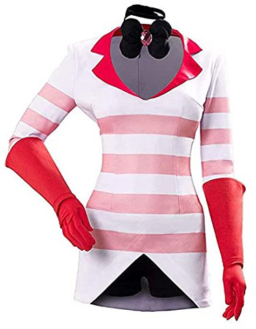 Anime Hazbin Hotel Cosplay Disfraz Ángel Polvo Cosplay Trajes Halloween Carnaval Traje Diario Uniforme Conjunto Completo para Adultos, Angel Dust, XL