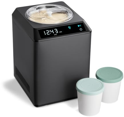 SPRINGLANE Eismaschine & Joghurtbereiter Erika 2,5 L mit selbstkühlendem Kompressor 250 W, Eiscrememaschine aus Edelstahl mit Kühl- und Heizfunktion, inkl. Rezeptheft + 2 Aufbewahrungsbehälter