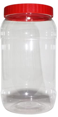 2000 ML Large Plastic Storage Jars with Lids Airtight Refillable Clear Durable Round Food Containers Set Red Screw Top Lids For Kitchen Food Storage, Hardware Storage, Cosmetics, Slime Making (1)