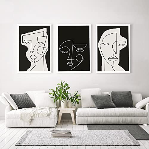iYoucase Monochrome visage ligne affiches Toile tableau peinture noir blanc visage ligne Murale art abstrait Murale Tableaux pour salon Decoration à la maison 40x60cmx3 sans cadre