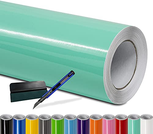 Folindo® Autofolie Türkis Glanz (23€/m²) - 50 x 152 cm - Selbstklebende Car Wrapping Folie mit Luftkanälen - inkl. Rakel & Cutter - Blasenfreie Auto Folierung - Hochwertige Vinylfolie