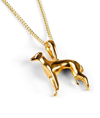 HENRYKA Collar Grande de Galgo de Plata de Ley 925 y Placa de Oro de 24 Quilates, Collar Whippet, Charm de Galgo, Collar para Perro Lebrel, Regalo para Amantes de Perros, Regalo para mamá de Perro