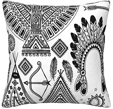 ASEELO Feder-Stirnband Tipi Zelt Bogen Pfeil Kissenbezug Quadratischer Überwurf Kissenbezug Home Dekorativ für Sofa Outdoor Garten Bett Couchkissen 30/40/45/50 cm