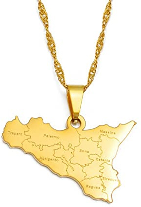 Stylish-Art Italien Sizilien Mit Städtenamen Karte Mode Anhänger Und Ketten Halsketten,Italien National Für Damen Herren Karten Geometrie Schmuck Amulett Patriotische Ornamente