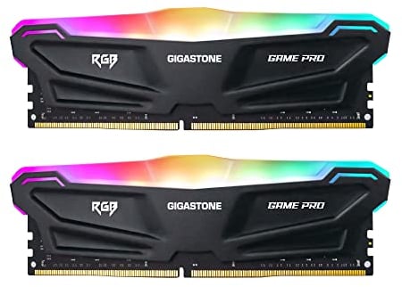 【RGB DDR4 RAM】 GIGASTONE Game Pro 16Go Kit(2x8Go) DDR4 3200MHz PC4-25600 CL 16-20-20-40 Intel XMP 2.0 AMD Ryzen 1.35V UDIMM 288pin UnbuffeRouge Non ECC Mémoire Haute Performance pour PC Bureau-Noir