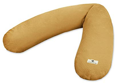 Julius Zöllner Musselin Stillkissen ca. 190 cm | Füllung 42 Liter EPS-Mikroperlen | Made in Germany | Bezug aus 100% Baumwollmusselin | Oeko-TEX® Standard 100 | Zimt