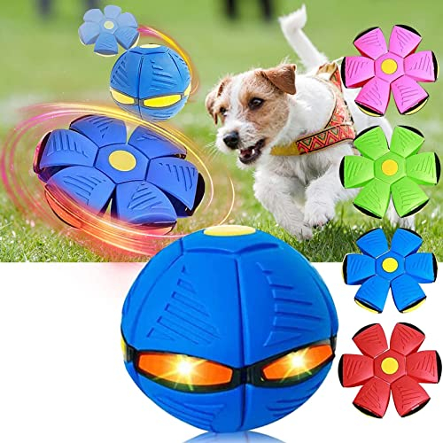 Demiawaking Balle pour Chien de Soucoupe Volante Lumineuse de 6 Couleurs, Pet Toy Flying Saucer Ball, Indestructible, Jouet de Boule de Chien interactif (Bleu)