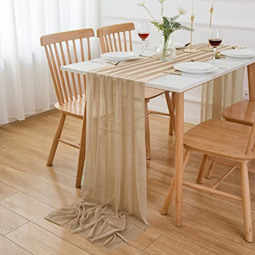 AOKSUNOVA Tischläufer Chiffon Braun 4m x 70cm Tüll Tischläufer Stoff Hochzeit Dekostoff