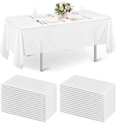Tvvcalk 20 Stück Tischdecke Weiß, Einweg Tischdecke bierzeltgarnitur, Wasserdicht Geburtstag Tischdecken, Tischtuch für Party, Hochzeit, Weihnachten, 150 * 240cm