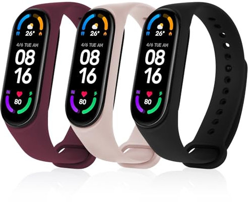 Ainiv Bracelet pour Xiaomi Mi Band 5/Band 6/Band 7, 3PCS Bracelets de Remplacement pour Montre en Silicone Souple, Bracelet de Fitness Réglables pour Accessoires Xiaomi