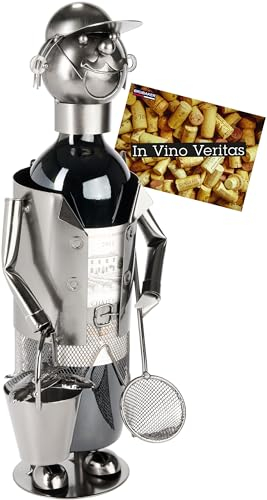 BRUBAKER Porte-Bouteilles de Vin Pêcheur avec Epuisette - Porte-Bouteilles en Métal Pêche - 35 cm Cadeau de Vin Pêche - Pêcheur Porte-Bouteilles Décoration avec Carte de Voeux