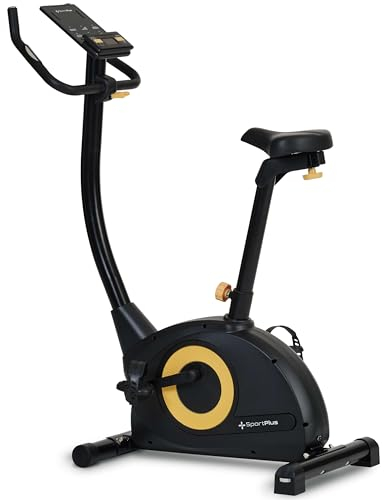 SportPlus COMPACT Heimtrainer Fahrrad, 24 Widerstandsstufen, integrierte Herzfrequenz-Messer & App kompatibel, Hometrainer, schwarz-gelb
