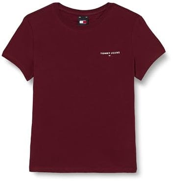 Tommy Jeans T-Shirt Manches Courtes Femme Slim Fit Linear Col Ras-du-Cou, Rouge (Deep Rouge), S