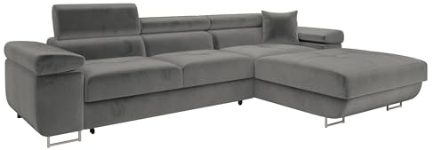 Mirjan24 Ecksofa Torezio Mini mit Bettkasten, Einstellbare Kopfstützen, Bequeme Polsterung, Eckcouch mit Schlaffunktion für Wohnzimmer L-Form Couch mit Bettfunktion (Manila 16, Seite: Rechts)