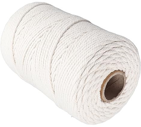 Cordon en macramé Blanc 4 mm x 21,9 m, Ficelle en Coton pour travaux manuels, Corde décorative en Coton pour décoration, Suspension de Plantes, Tricot, Suspension Murale, Jardinage