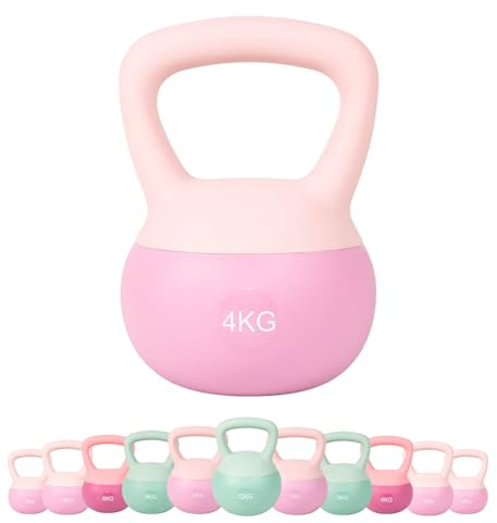 JINPALAY Kugelhantel, 4 kg, PVC, Soft Kettlebell, gefüllt mit feinem Stahlsand, breiter Griff, rutschfest, modernes Design, Kettlebell für Muskelübungen zu Hause und im Fitnessstudio