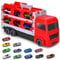 Xoolkly Transport Truck Toy Cars for Boys, Portable Race Track Truck Toy Car with 12 Race Cars, Folding Storage 2 Ejection Race Track, Carrier Truck Toys Set for Boys Girls Aged 3 4 5 6, Red