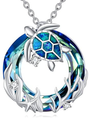 YFN Schildkröte Kette Sterling Silber Kristall Schildkröte Anhänger Halsketten Ozean Schmuck Geschenk für sie Mama Frau Freunde Kristall Halskette für Frauen