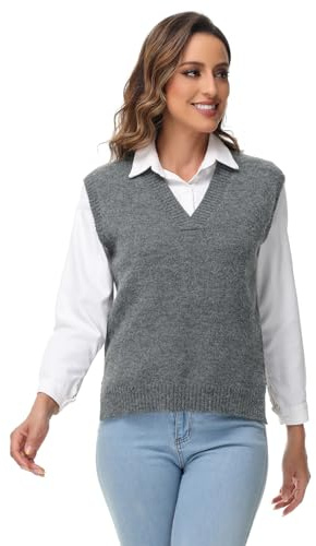 MODFUL Women Sleeveless Jumper V Neck Sweater Vest Knitted Tank Top | Womens Sleeveless Basic Jumpers Knitwear for Modern Ladies Girls