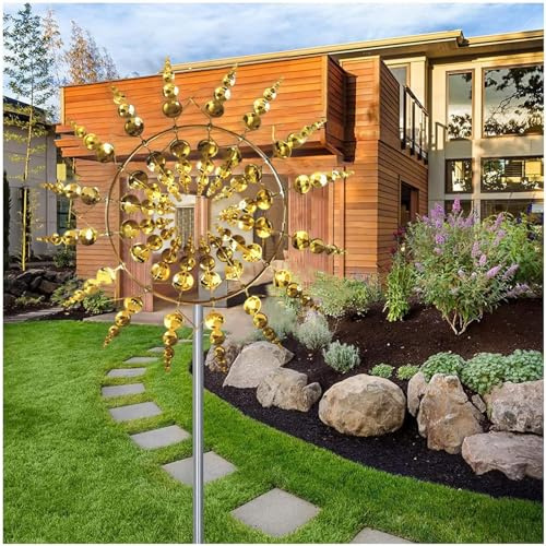 Einzigartige Metall-Windmühle, 3D Kinetisches Windspiel Mit Gartenpfahl, Magische Skulptur, Wind-Fänger für Hof, Garten und Terrasse