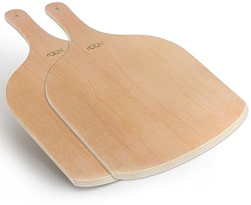 NUTUNI Lot de 2 pelles à pizza en bois pour four à pizza, pierre, poêle ou barbecue, spatule à pizza pour la cuisson du pain et des gâteaux à l'intérieur et à l'extérieur