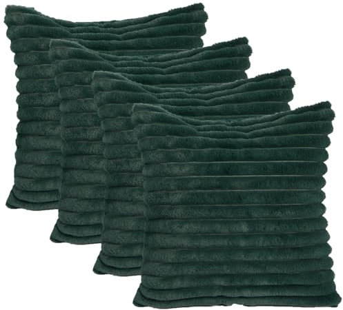 OHS Faux Fur Cushion Covers, Decorative Ribbed Sofa Cushions Throw Pillows for Sofa Bedroom Living Room Scatter Cushions Covers for Cushion Inners, Pack of 4 - Green
