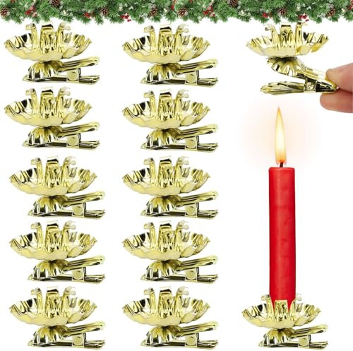 10 Stück Baumkerzenhalter Clip, Mini Kerzenhalter für Weihnachtsbaum, Vintage Gold Mit Clip für Hochzeit, Feier, PartyDeko, Weihnachten, Advent