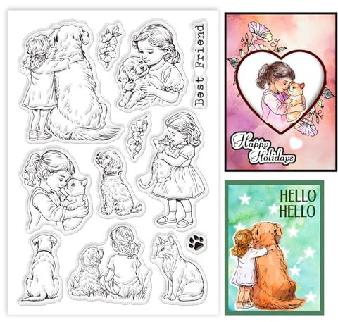 GLOBLELAND Haustiere Transparente Silikonstempel Katze Hund Klare Stamps Tiere Blumen Silikonstempel Für Kartengestaltung DIY Prägung Journaling