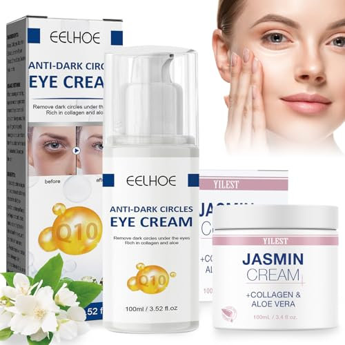 2 Stück Jasminsalbe Plus + Jasmin Salbe Augen, Jasminsalbe Augenringe Schlupflider, Aktiv-Jasminsalbe, Jasmin Creme Augenringe Gegen TräNensäcke, Augen- und Gesichtspflege für Damen und Herren